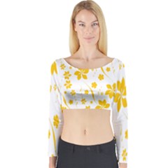 Shamrock Yellow Star Flower Floral Star Long Sleeve Crop Top by Mariart