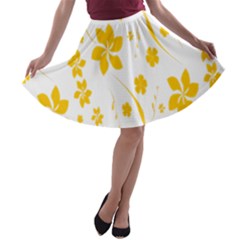 Shamrock Yellow Star Flower Floral Star A-line Skater Skirt by Mariart