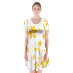 Shamrock Yellow Star Flower Floral Star Short Sleeve V-neck Flare Dress by Mariart