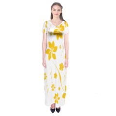 Shamrock Yellow Star Flower Floral Star Short Sleeve Maxi Dress by Mariart