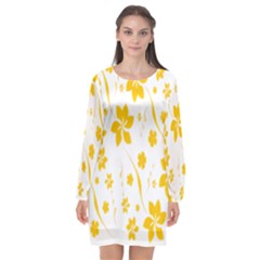 Shamrock Yellow Star Flower Floral Star Long Sleeve Chiffon Shift Dress 