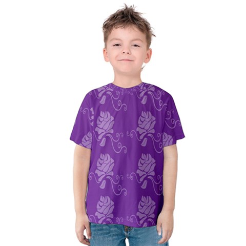 Purple Flower Rose Sunflower Kids  Cotton Tee by Mariart