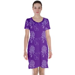 Purple Flower Rose Sunflower Short Sleeve Nightdress by Mariart