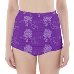 Purple Flower Rose Sunflower High-waisted Bikini Bottoms by Mariart