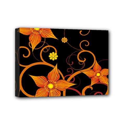 Star Leaf Orange Gold Red Black Flower Floral Mini Canvas 7  X 5  by Mariart