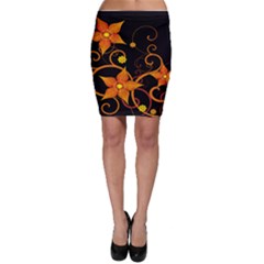 Star Leaf Orange Gold Red Black Flower Floral Bodycon Skirt by Mariart