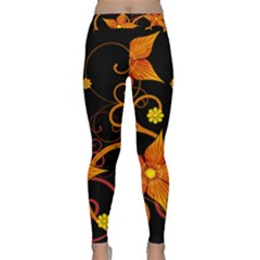 Star Leaf Orange Gold Red Black Flower Floral Classic Yoga Leggings by Mariart