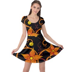 Star Leaf Orange Gold Red Black Flower Floral Cap Sleeve Dresses by Mariart