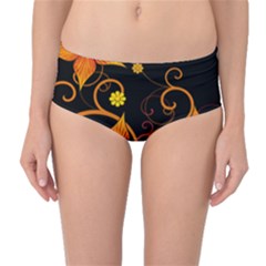 Star Leaf Orange Gold Red Black Flower Floral Mid-waist Bikini Bottoms by Mariart