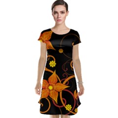 Star Leaf Orange Gold Red Black Flower Floral Cap Sleeve Nightdress by Mariart