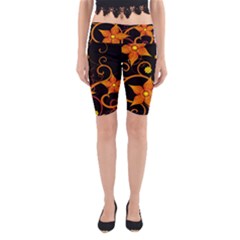 Star Leaf Orange Gold Red Black Flower Floral Yoga Cropped Leggings by Mariart