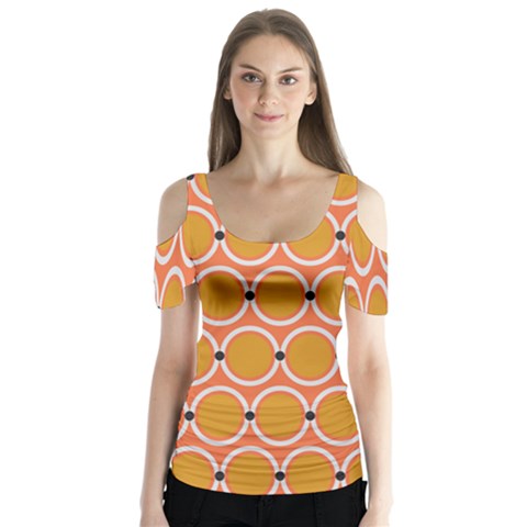 Orange Circle Polka Butterfly Sleeve Cutout Tee  by Mariart