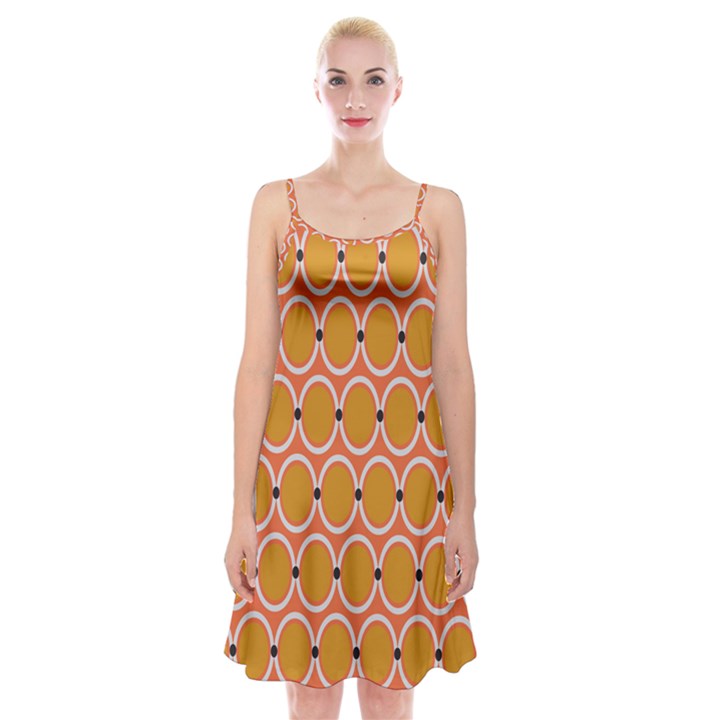 Orange Circle Polka Spaghetti Strap Velvet Dress