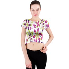 Star Flower Purple Pink Crew Neck Crop Top by Mariart