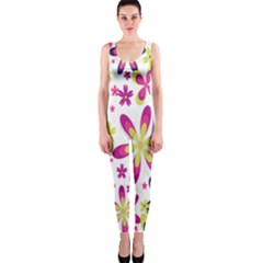 Star Flower Purple Pink Onepiece Catsuit by Mariart