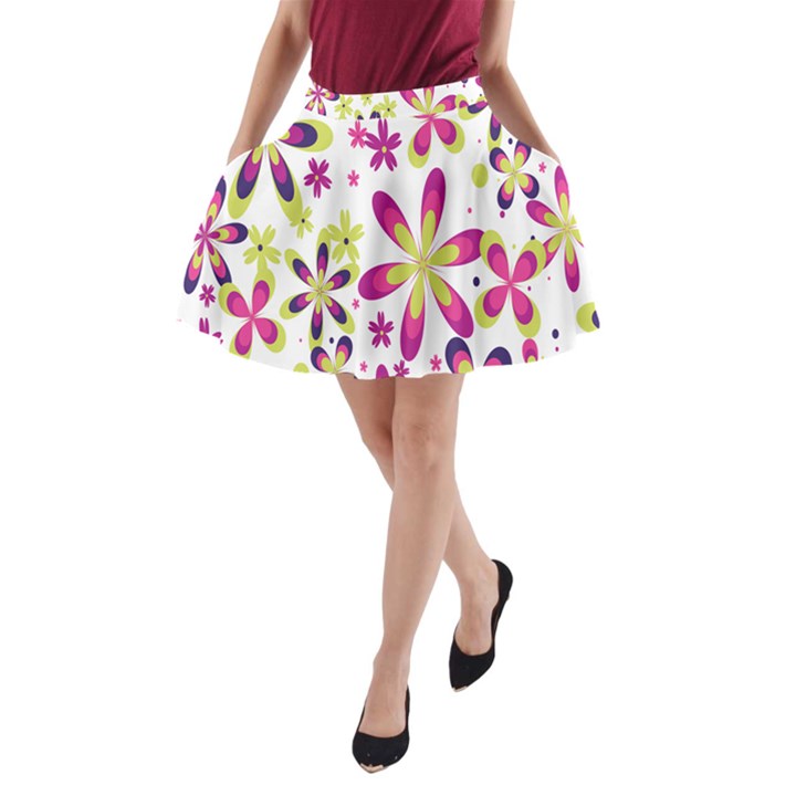 Star Flower Purple Pink A-Line Pocket Skirt