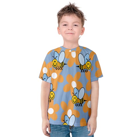 Wasp Bee Honey Flower Floral Star Orange Yellow Gray Kids  Cotton Tee by Mariart