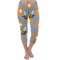 Wasp Bee Honey Flower Floral Star Orange Yellow Gray Capri Winter Leggings  by Mariart