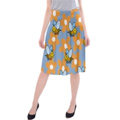 Wasp Bee Honey Flower Floral Star Orange Yellow Gray Midi Beach Skirt by Mariart