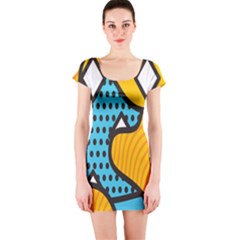 Wave Chevron Orange Blue Circle Plaid Polka Dot Short Sleeve Bodycon Dress by Mariart