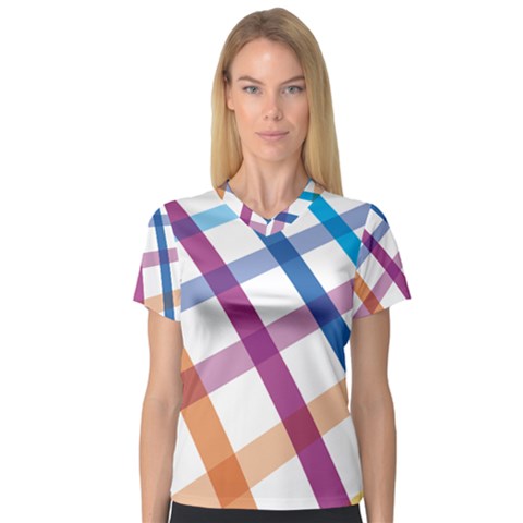 Webbing Line Color Rainbow Women s V-neck Sport Mesh Tee by Mariart