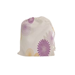 Star Sunflower Floral Grey Purple Orange Drawstring Pouches (medium)  by Mariart