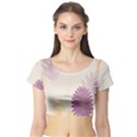 Star Sunflower Floral Grey Purple Orange Short Sleeve Crop Top (Tight Fit) View1