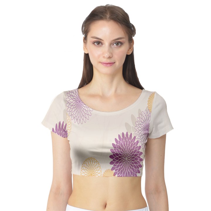 Star Sunflower Floral Grey Purple Orange Short Sleeve Crop Top (Tight Fit)