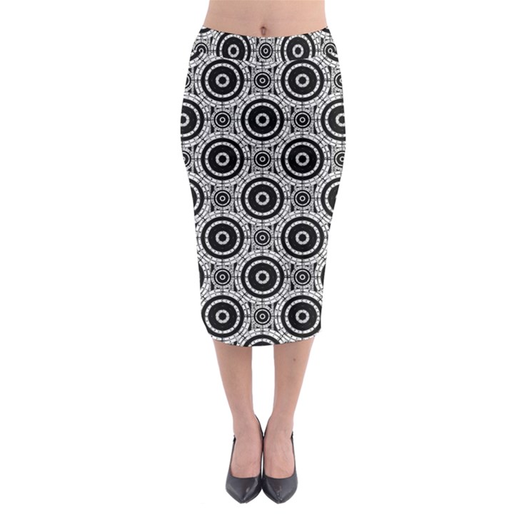 Geometric Black And White Midi Pencil Skirt