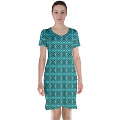 Turquoise Damask Pattern Short Sleeve Nightdress by linceazul