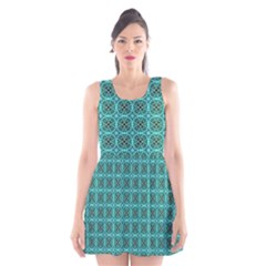 Turquoise Damask Pattern Scoop Neck Skater Dress by linceazul