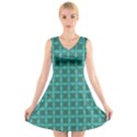 Turquoise Damask Pattern V-Neck Sleeveless Skater Dress View1