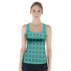 Turquoise Damask Pattern Racer Back Sports Top by linceazul