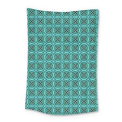 Turquoise Damask Pattern Small Tapestry by linceazul