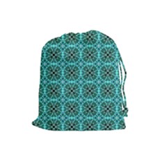 Turquoise Damask Pattern Drawstring Pouches (large)  by linceazul