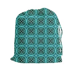 Turquoise Damask Pattern Drawstring Pouches (xxl) by linceazul