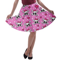 Cute Skulls  A-line Skater Skirt by Valentinaart