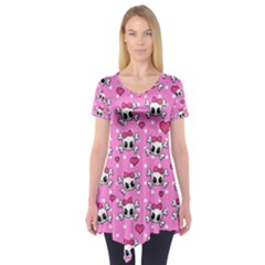 Cute Skulls  Short Sleeve Tunic  by Valentinaart