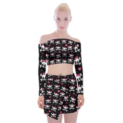 Cute Skulls  Off Shoulder Top With Skirt Set