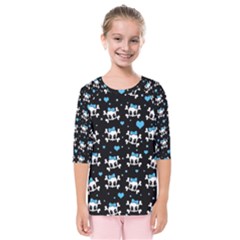 Cute Skulls  Kids  Quarter Sleeve Raglan Tee