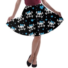 Cute Skulls  A-line Skater Skirt by Valentinaart