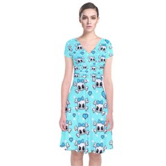 Cute Skull Short Sleeve Front Wrap Dress by Valentinaart