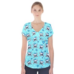 Cute Skull Short Sleeve Front Detail Top by Valentinaart