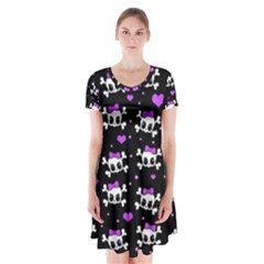 Cute Skull Short Sleeve V-neck Flare Dress by Valentinaart