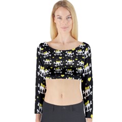 Cute Skull Long Sleeve Crop Top by Valentinaart