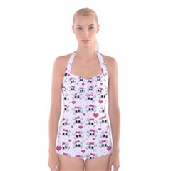 Cute Skull Boyleg Halter Swimsuit  by Valentinaart