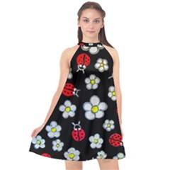 Sixties Flashback Halter Neckline Chiffon Dress 