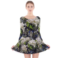 Floral Skies 2 Long Sleeve Velvet Skater Dress by dawnsiegler