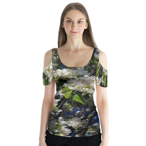 Floral Skies 2 Butterfly Sleeve Cutout Tee  by dawnsiegler