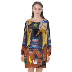 Anubis Long Sleeve Chiffon Shift Dress 